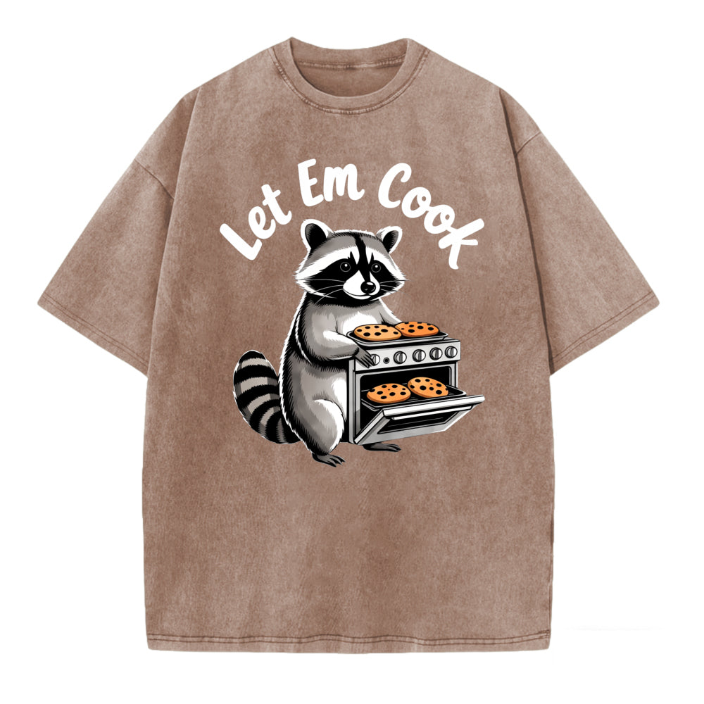 Racoon Cooking Cookies Let Em Cook T-Shirt Animal Print Funny Graphic Tee Unisex Casual Shirt