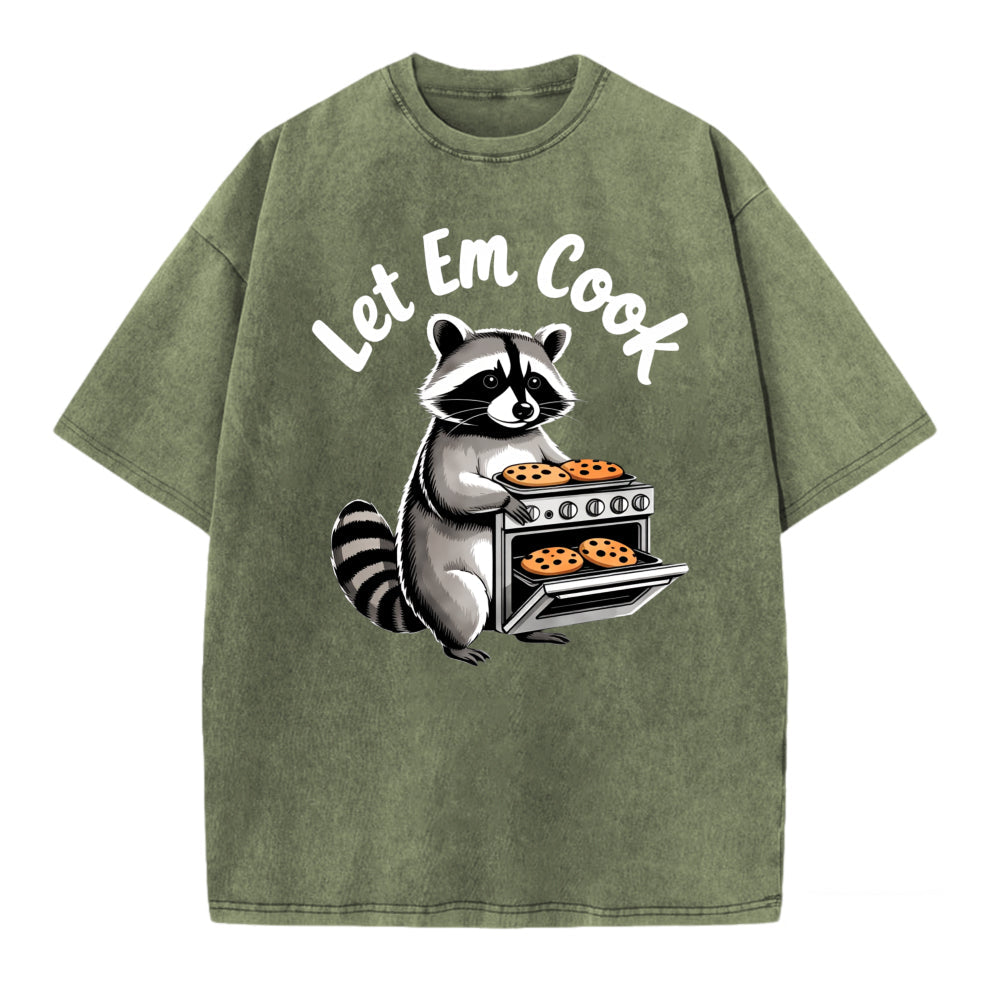 Racoon Cooking Cookies Let Em Cook T-Shirt Animal Print Funny Graphic Tee Unisex Casual Shirt
