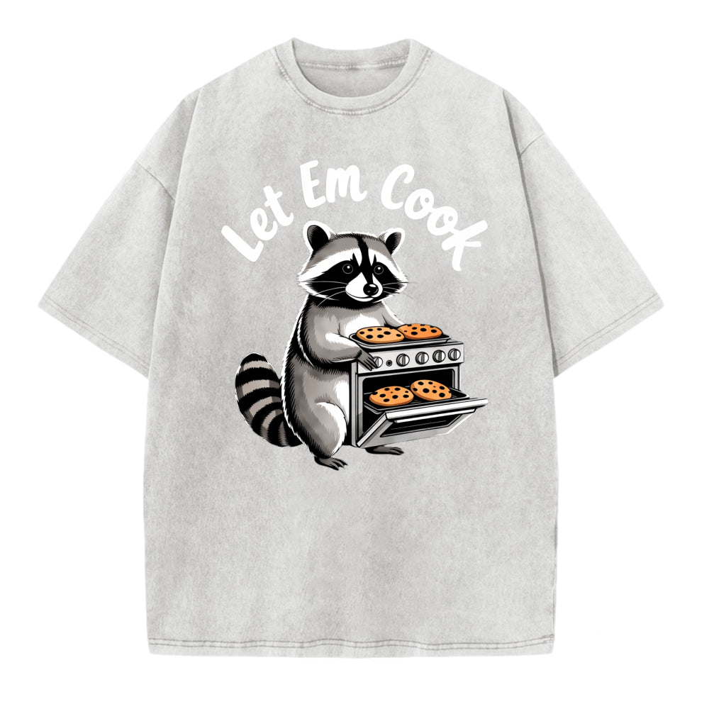 Racoon Cooking Cookies Let Em Cook T-Shirt Animal Print Funny Graphic Tee Unisex Casual Shirt